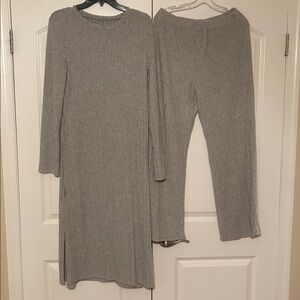 Gray Ribbed Knit Lounge Set